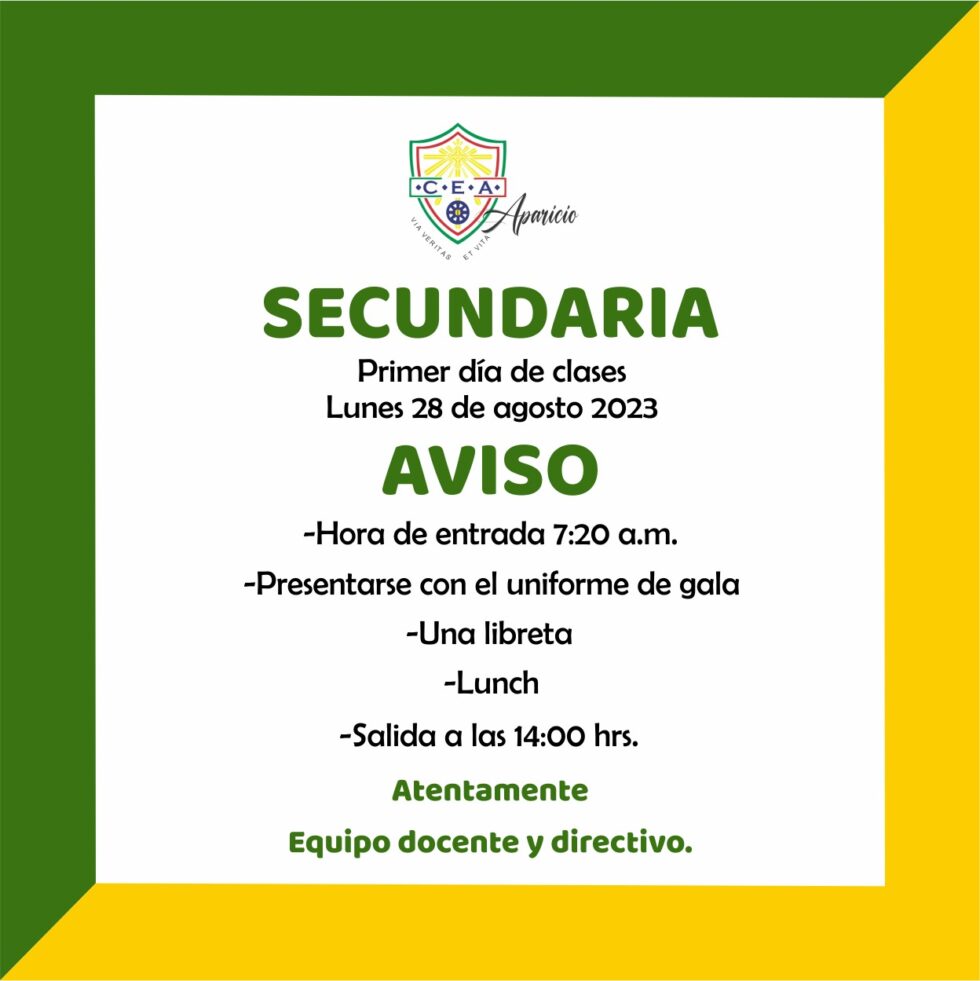 Inicio De Clases 2023, Secundaria|Centro Escolar Aparicio