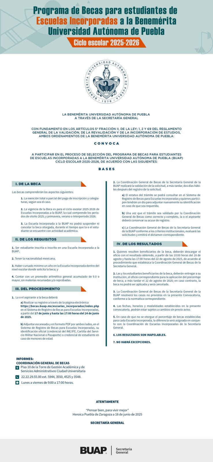 Becas BUAP Ciclo Escolar 2025 – 2026